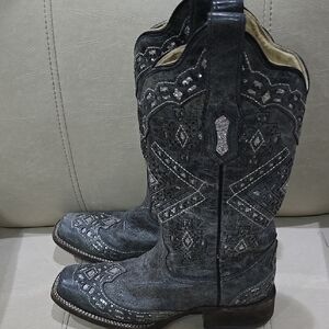 Gray Western Cowboy Boots with Rhinestones